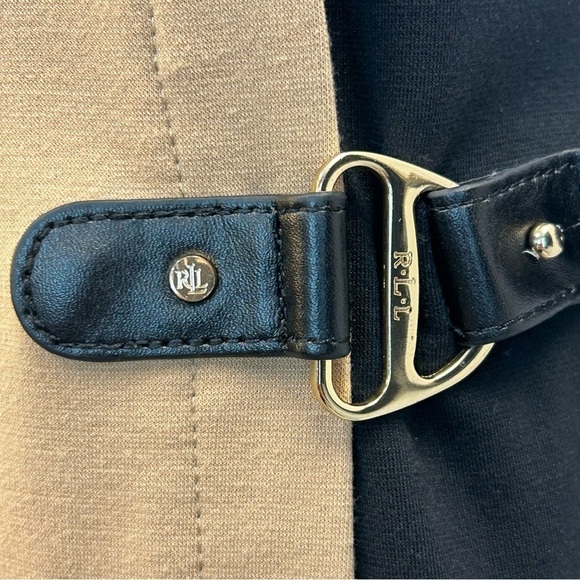 LAUREN Ralph Lauren camel tan brown black sleeveless buckle dress Sz 8 - Picture 7 of 15